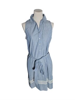 b. Boutique 100% Cotton Chambray Blue Denim Sleeveless Shirtdress Size Small